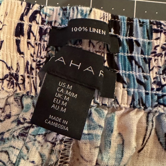 Tahari Linen Cropped Wide Leg Pants in Blue Bird Print Size Medium M - Picture 7 of 7